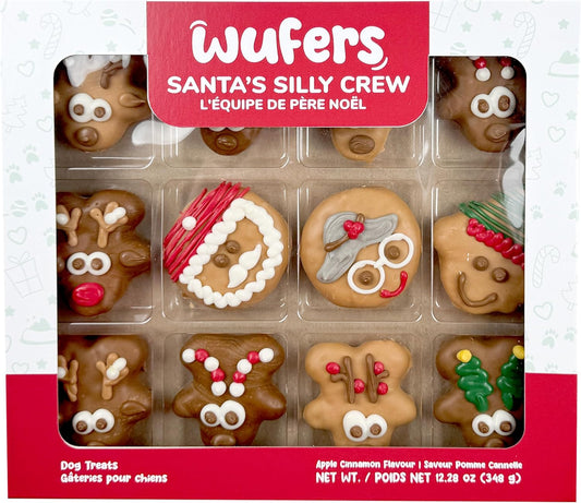 Wufers Santa’S Silly Crew 12 Days of Christmas Cookies, 12 Count – Holiday Dog Treat Gift Box with Santa, Reindeer & Gingerbread Designs, Apple Cinnamon Christmas Dog Treats