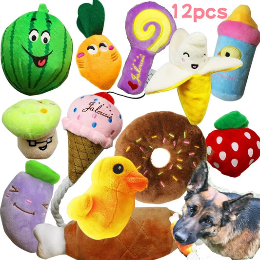 12 Piece Set of Plush Animal Dog Toys