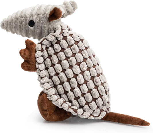 Plush Dog Squeaky Toy Stuffed Armadillo Animal Pet Puppy Chew Toys with Clean Teeth for Small Medium Large All Breed Sizes Dogs, Gray, 8 In