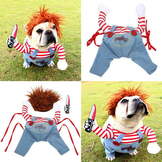 Funny Dog Clothes Dogs Cosplay Costume Halloween Comical Outfits Holding a Knife 