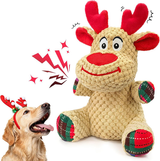 Durable Plush Reindeer Squeaky Dog Toy - Ideal Christmas Gift for Small, Medium, and Large Dogs